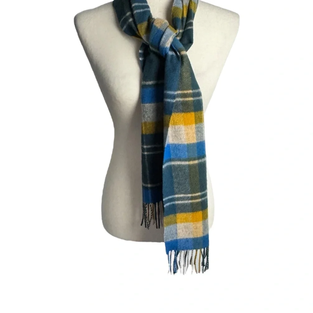 Men’s Scottish tartan Cashmere‎ plaid Blue and Gray Scarf